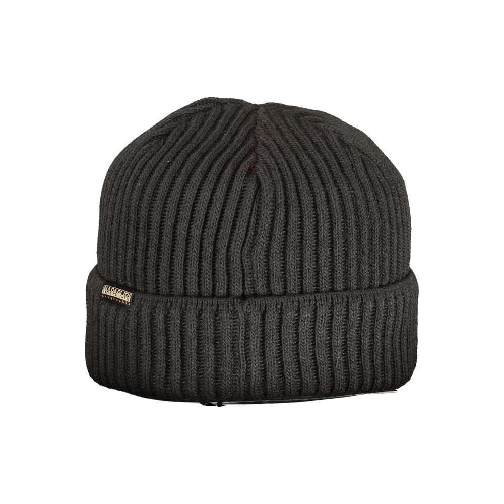Napapijri NA-32585 Logo-Embroidered Ribbed Knit Beanie — Black, view 2