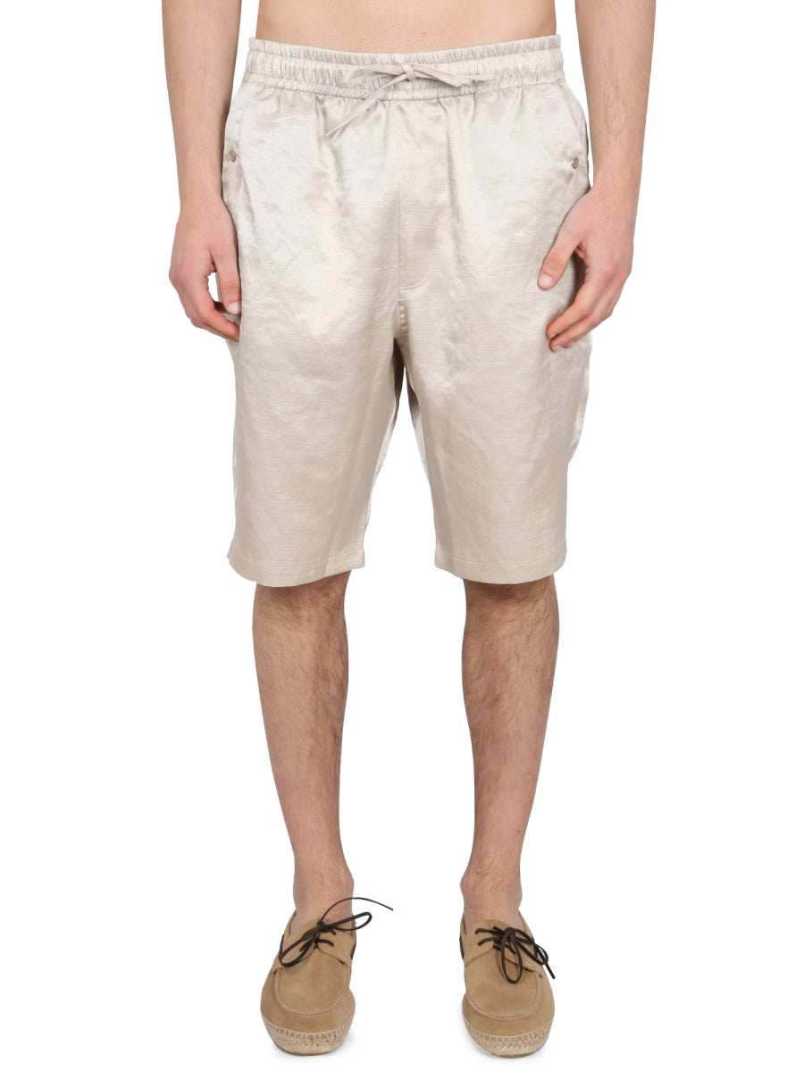 Needles Drawstring Elastic Waist Bermuda Shorts — Beige by Needles