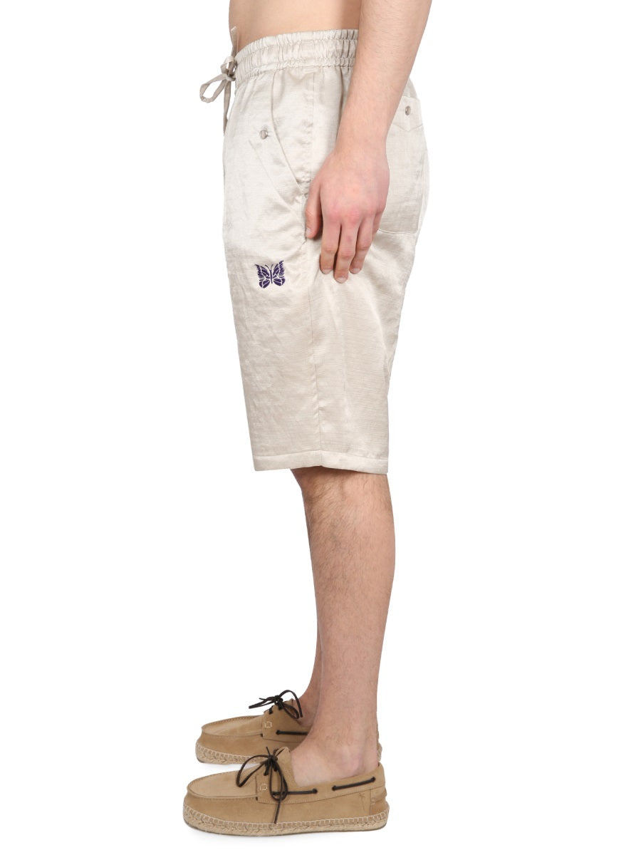 Needles Drawstring Elastic Waist Bermuda Shorts — Beige, view 2