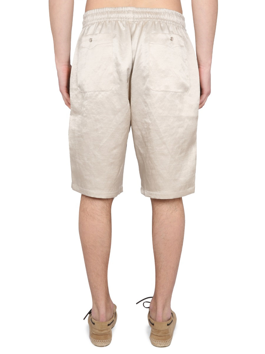 Needles Drawstring Elastic Waist Bermuda Shorts — Beige, view 3