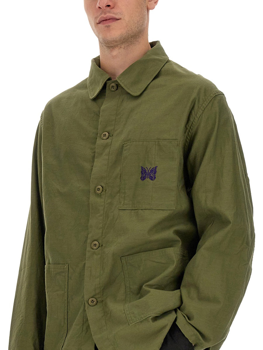 Needles Logo-Embroidered Cotton Shirt — Green, view 2