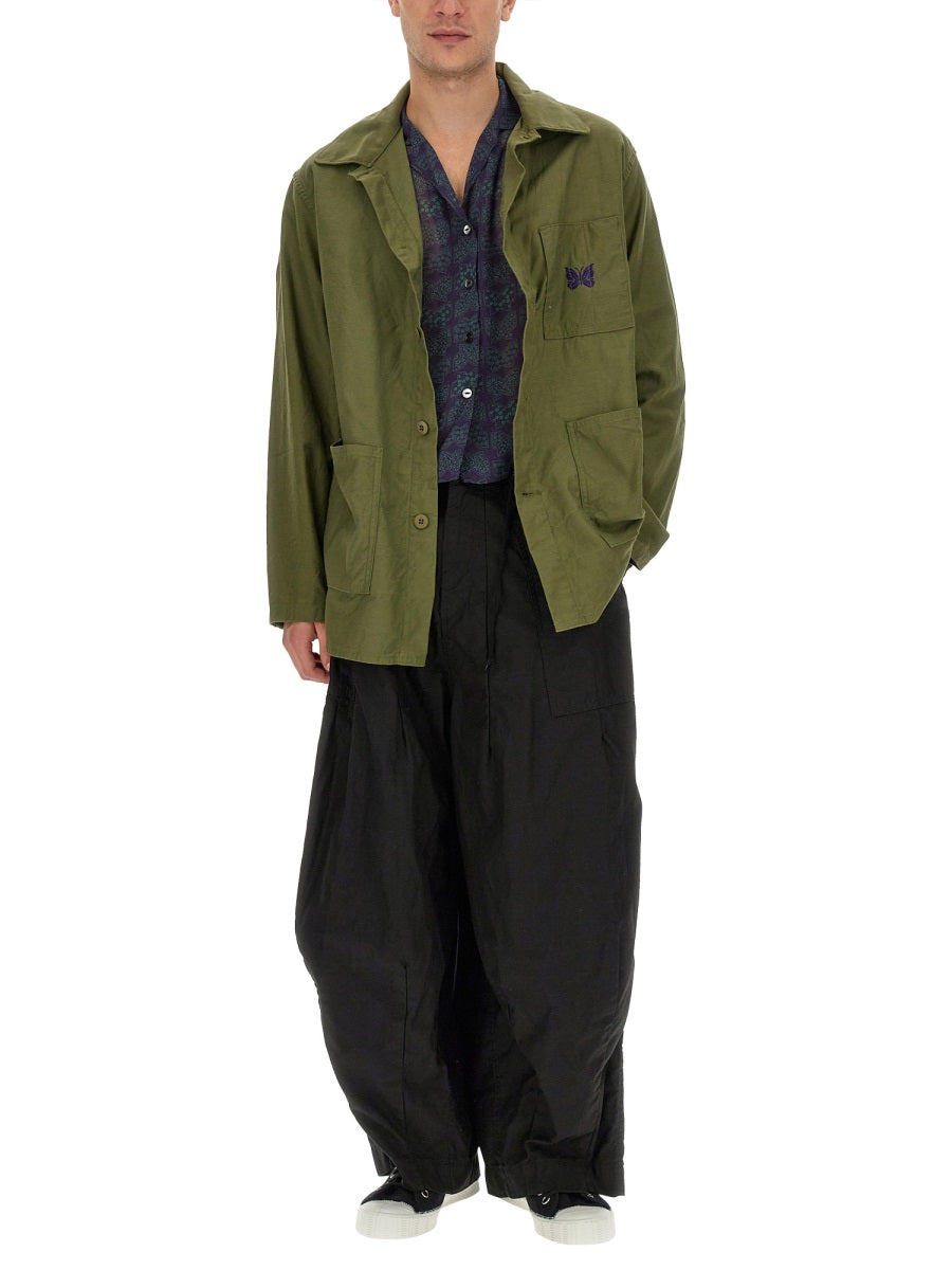 Needles Logo-Embroidered Cotton Shirt — Green, view 3
