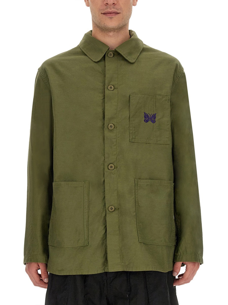 Needles Logo-Embroidered Cotton Shirt — Green, view 4