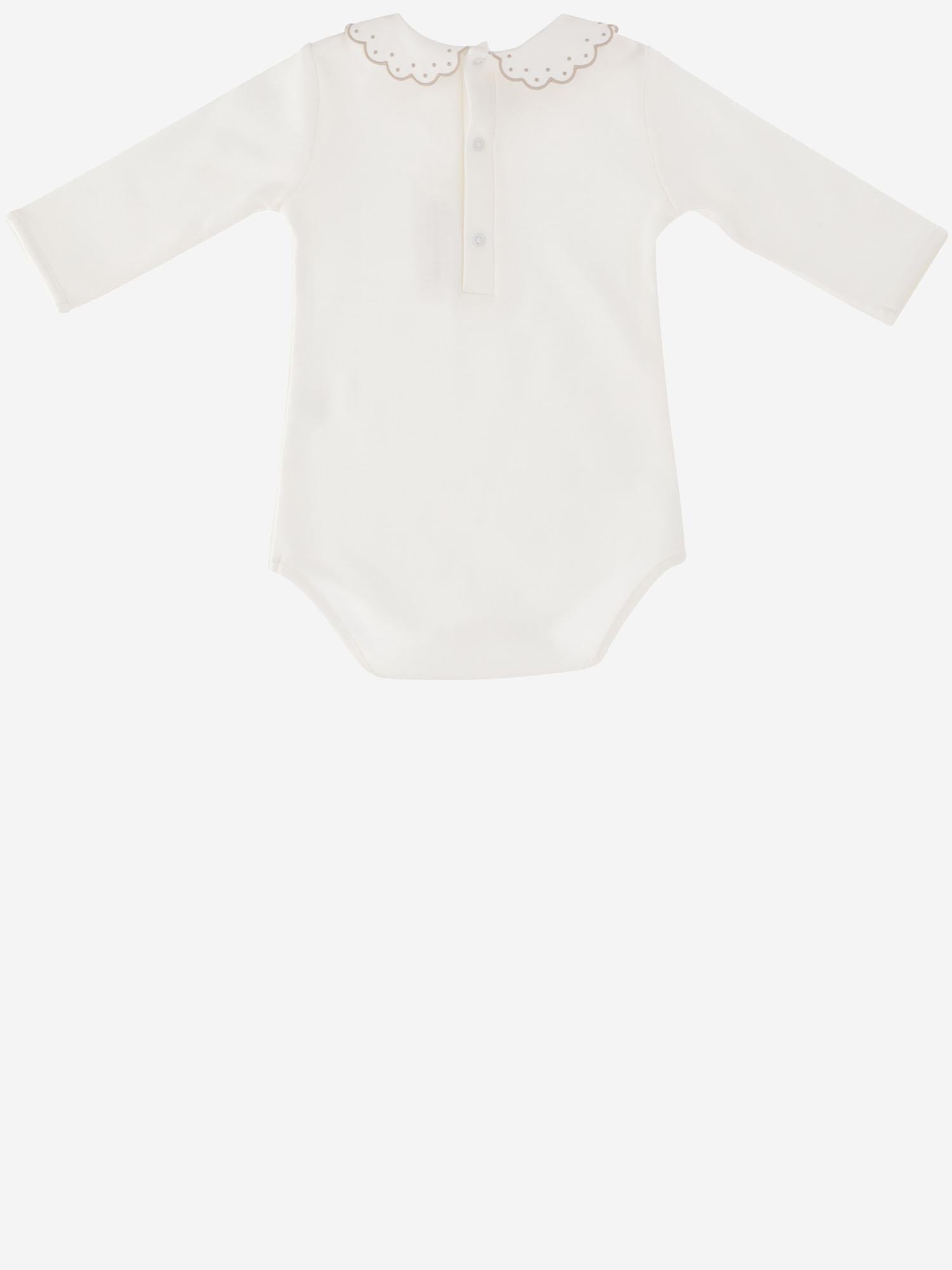Nicoletta Fanna Embroidered Collar Cotton Bodysuit — White by Nicoletta Fanna