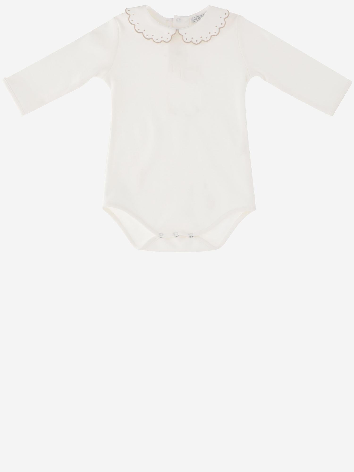 Nicoletta Fanna Embroidered Collar Cotton Bodysuit — White, view 2