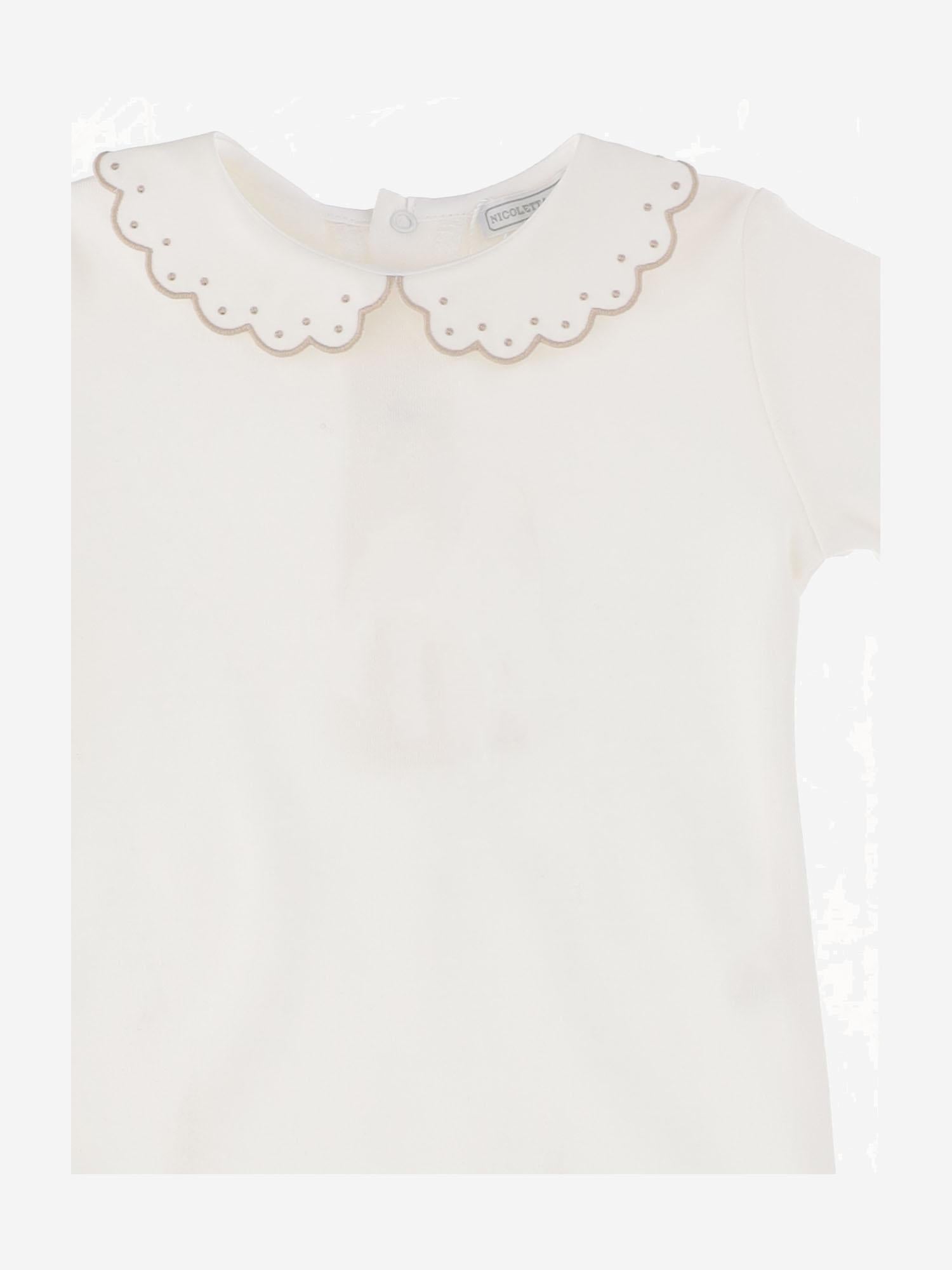 Nicoletta Fanna Embroidered Collar Cotton Bodysuit — White, view 3