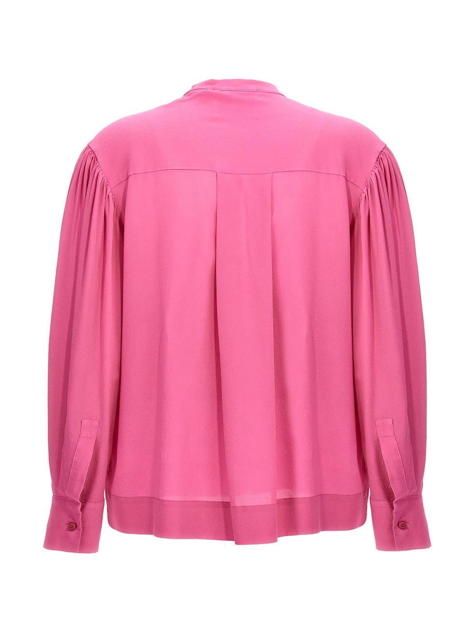 Nude Silk V-Neck Blouse — Pink, view 2
