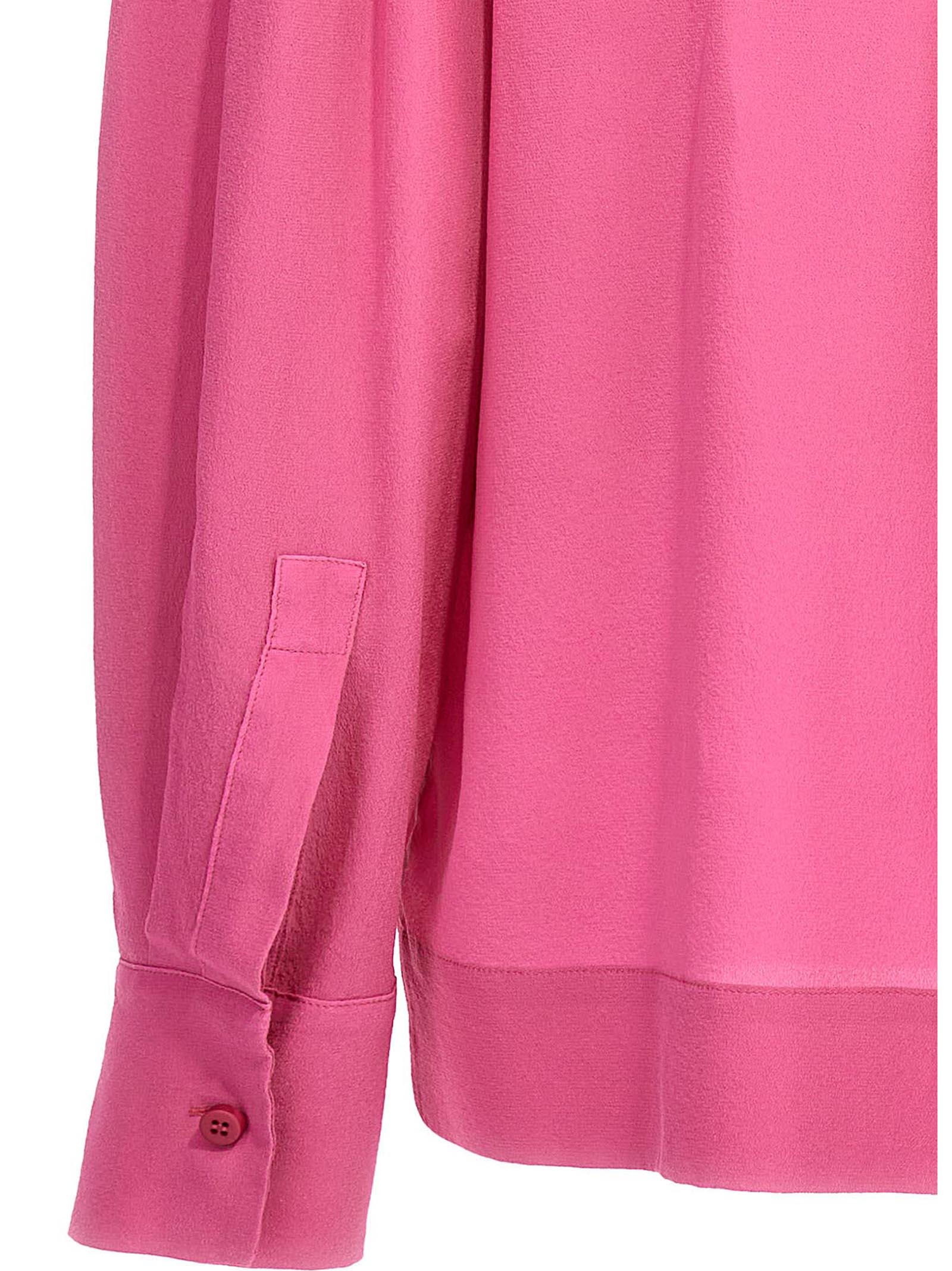 Nude Silk V-Neck Blouse — Pink, view 4