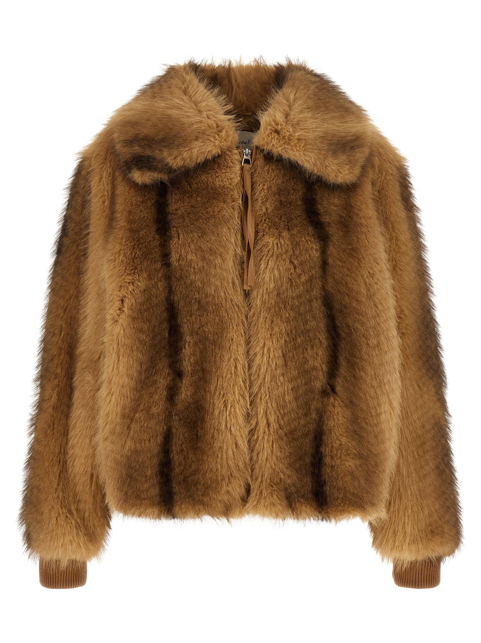Nude Long-Haired Eco-Fur Bomber Jacket — Camel by Nude