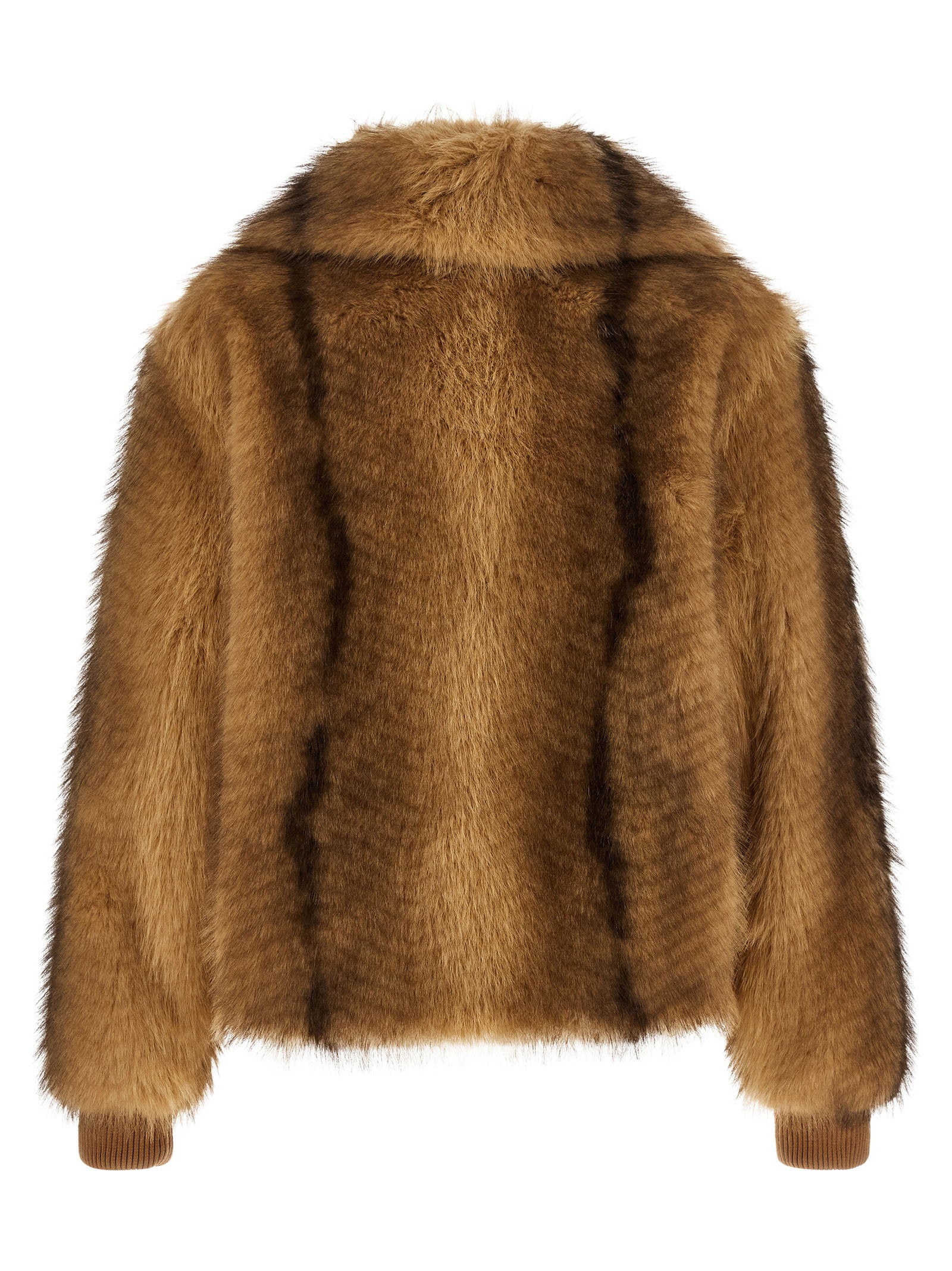 Nude Long-Haired Eco-Fur Bomber Jacket — Camel, view 2