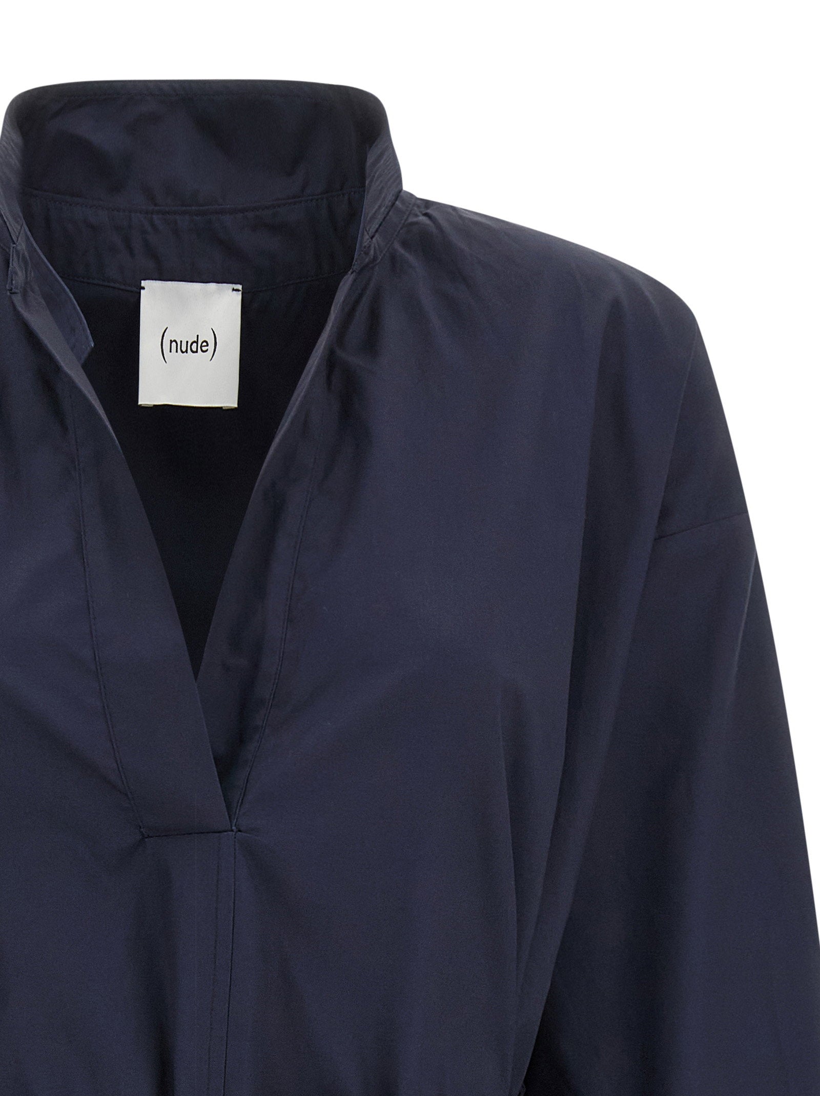 Nude Cotton Poplin Chemisier Dress — Navy, view 3