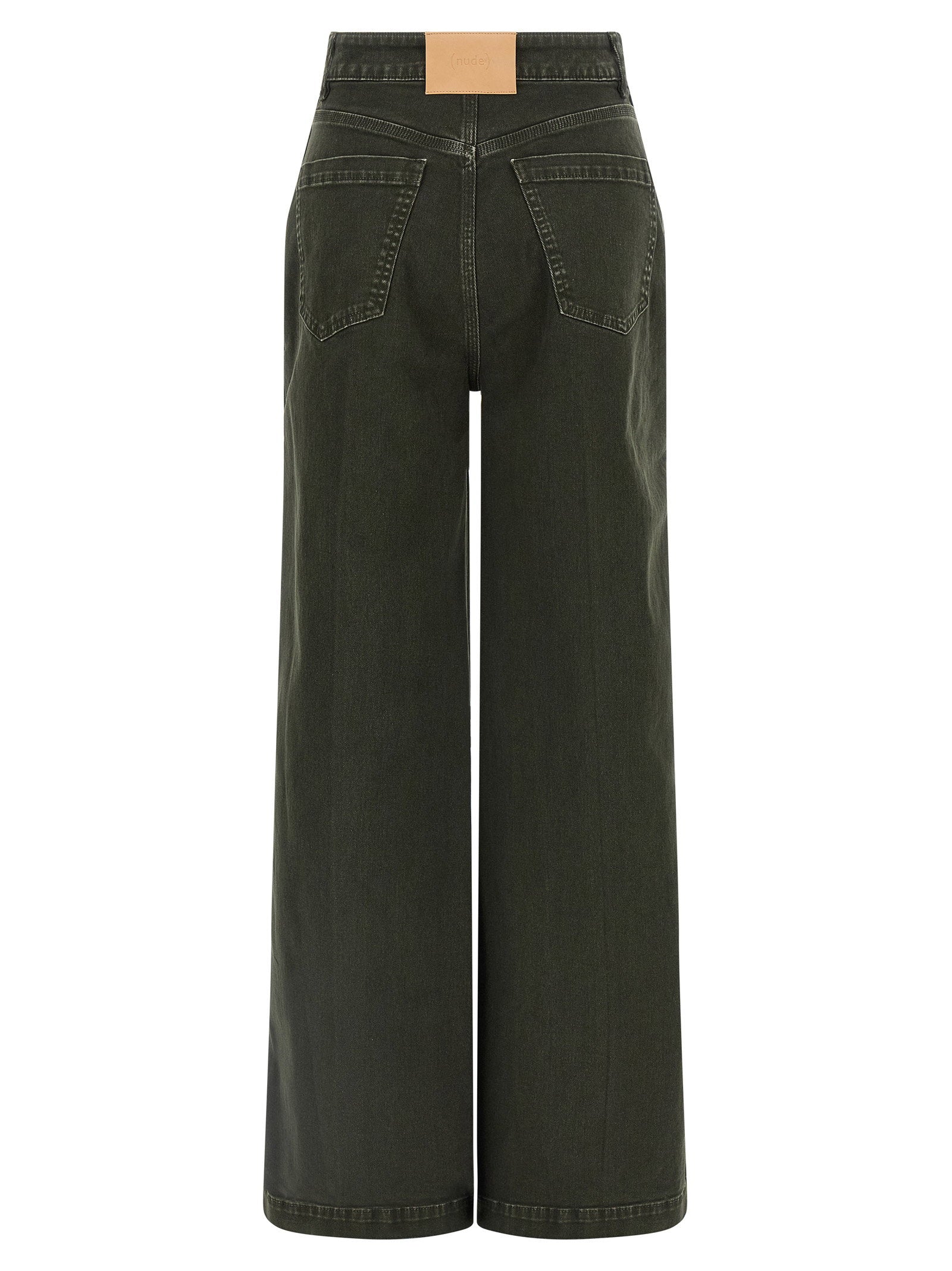 Nude Garment-Dyed Cotton Wide-Leg Jeans — Olive, view 2