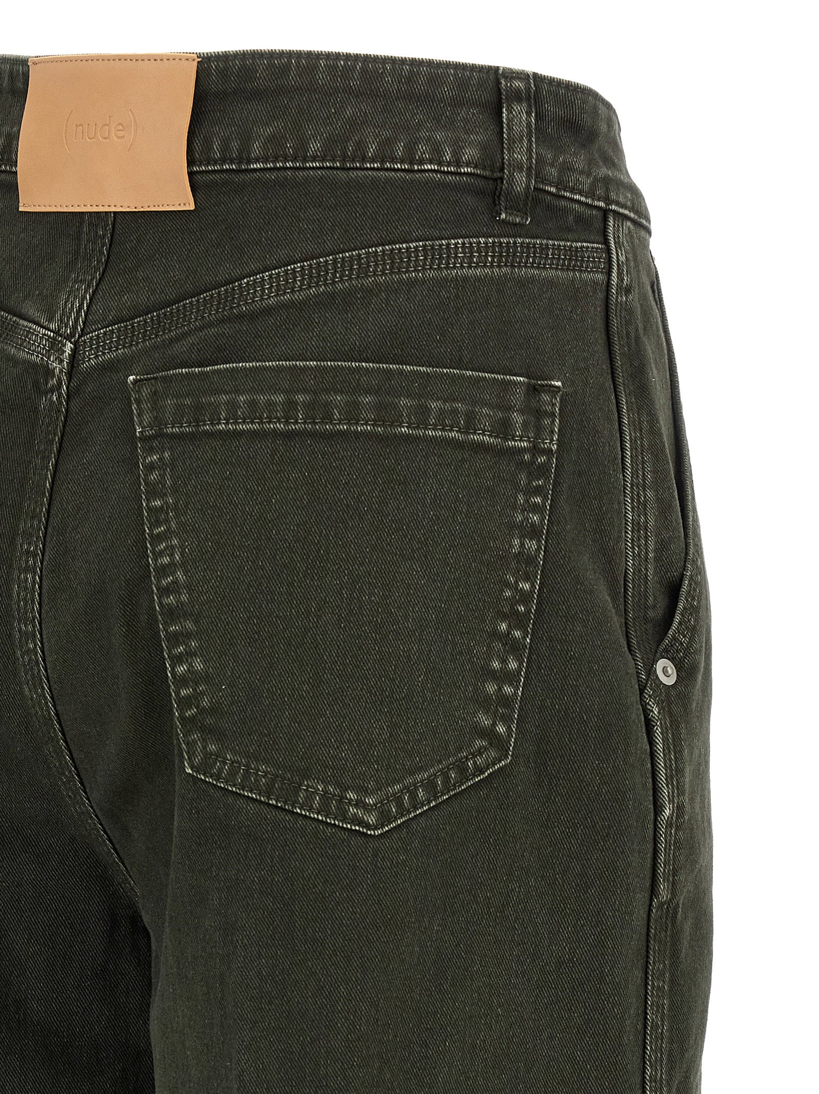 Nude Garment-Dyed Cotton Wide-Leg Jeans — Olive, view 4