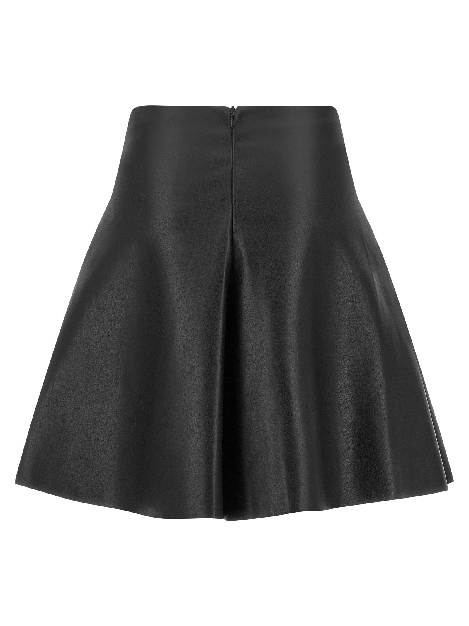 Nude Leather-Effect Trapezoid Flare Skirt — Black, view 2
