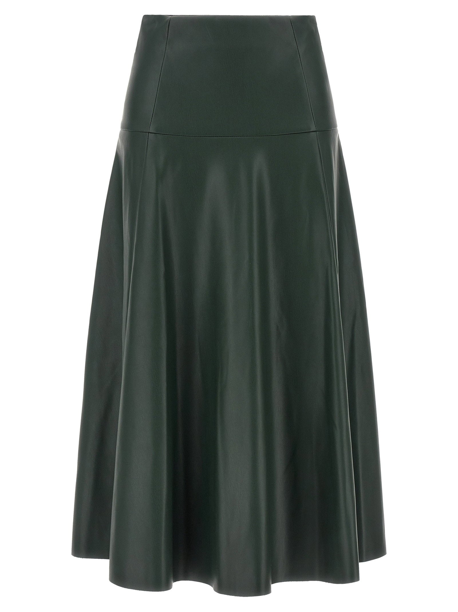 Nude Leather-Effect Flared Skirt — Forest Green by Nude
