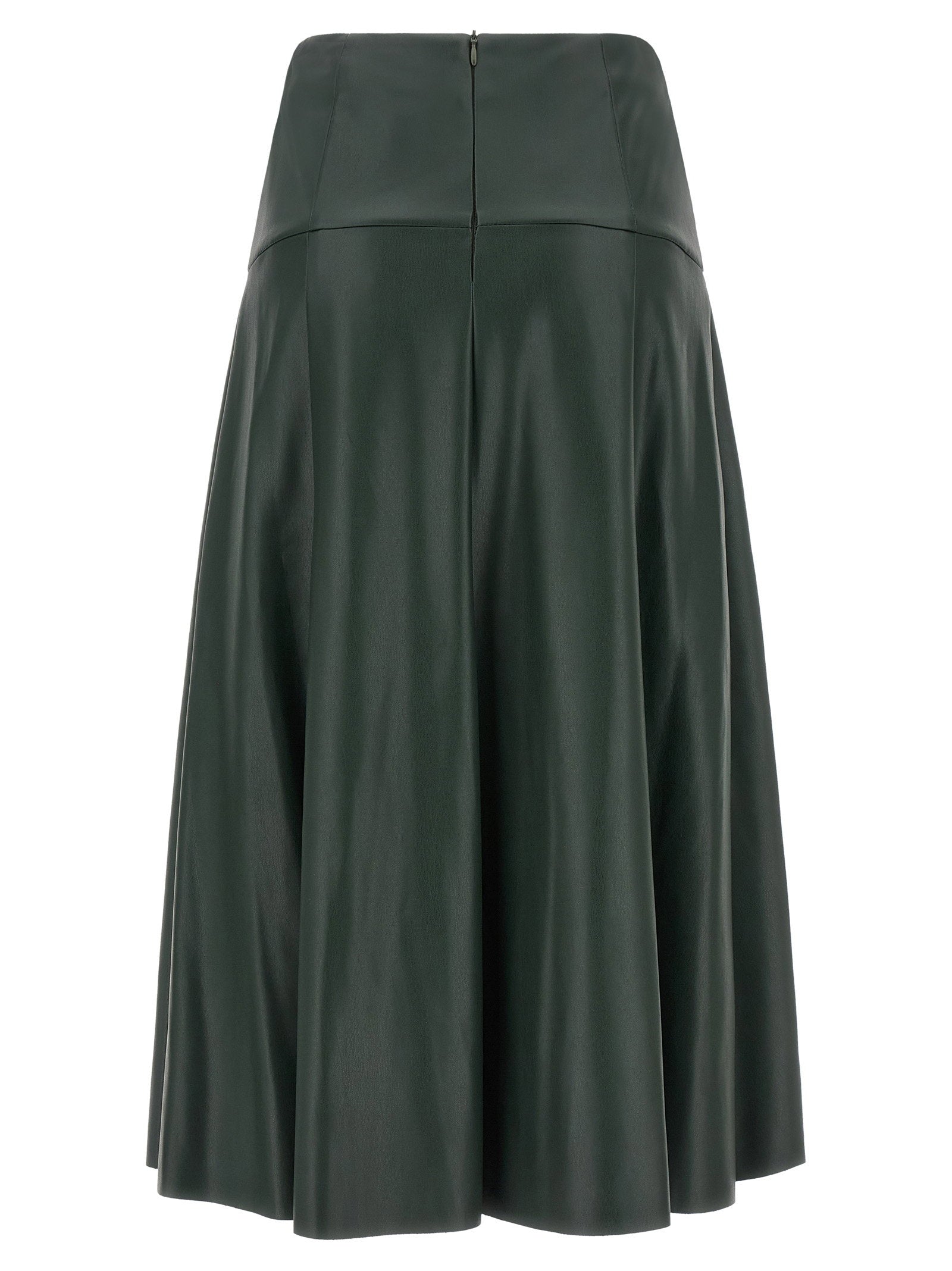 Nude Leather-Effect Flared Skirt — Forest Green, view 2