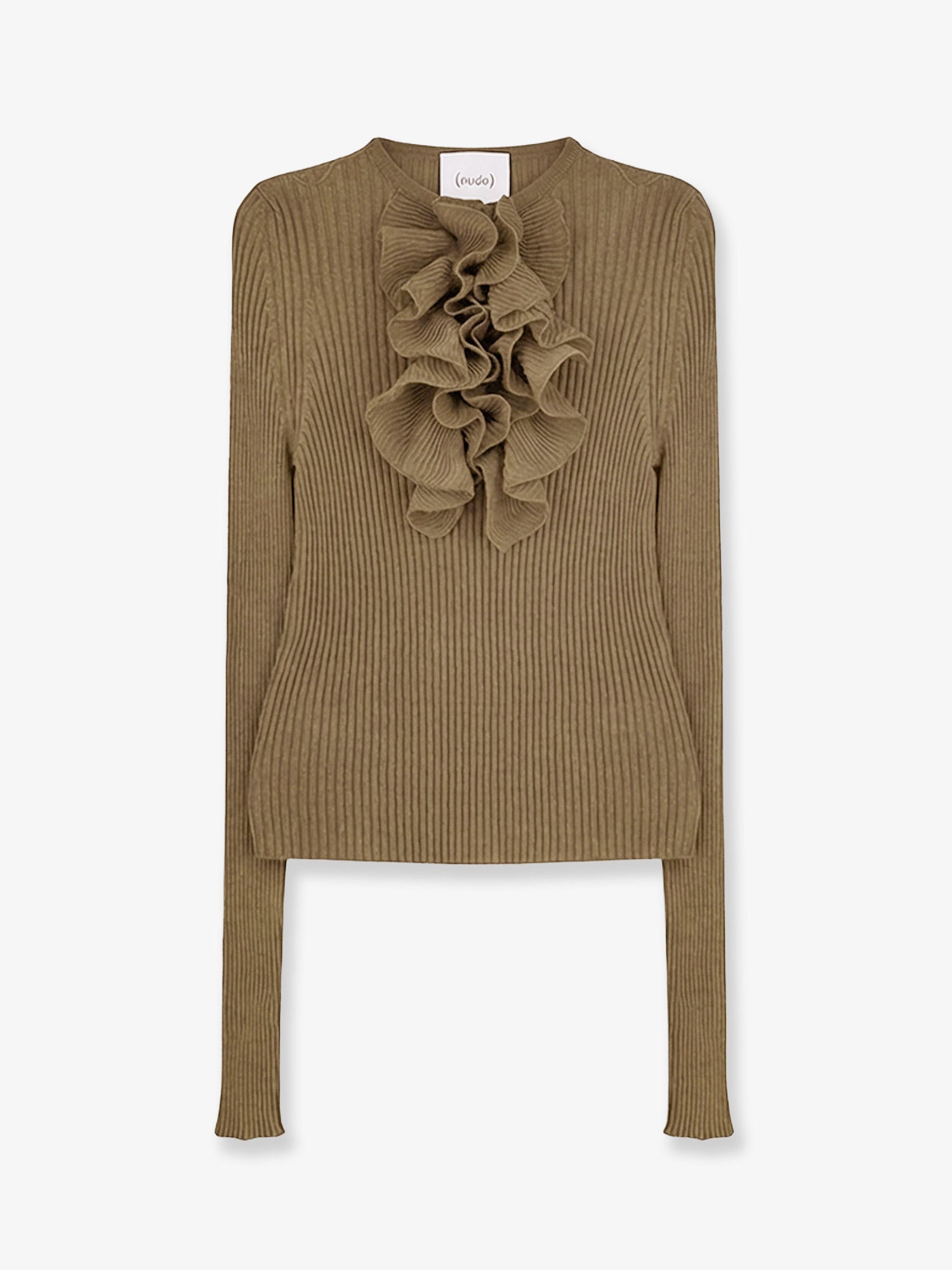 Nude Ruffle-Trimmed Ribbed Cotton-Blend Sweater — Green by Nude