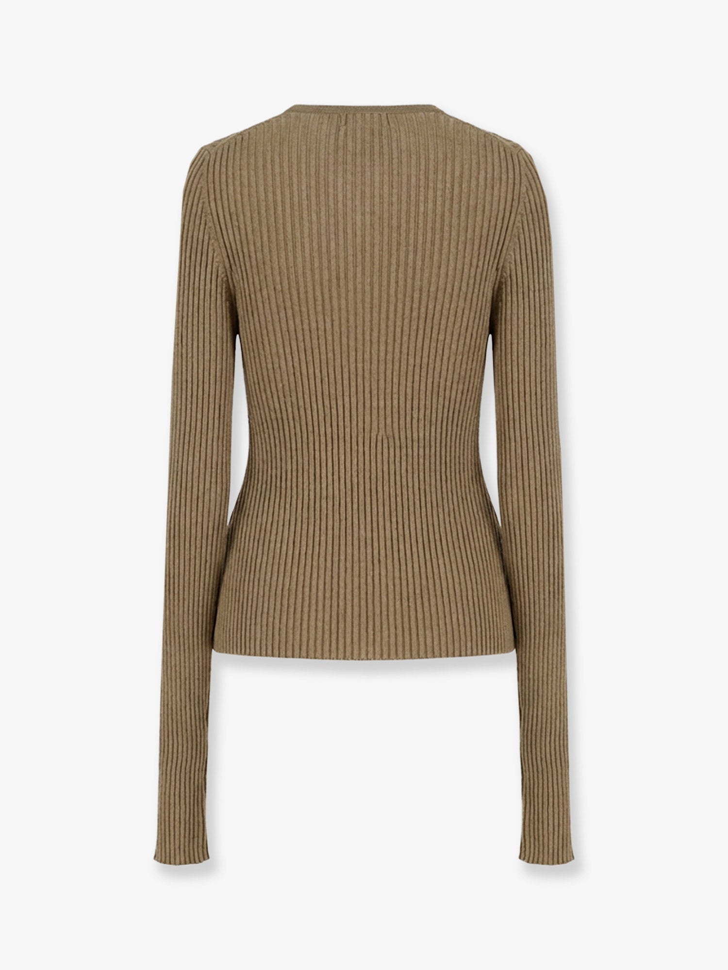 Nude Ruffle-Trimmed Ribbed Cotton-Blend Sweater — Green, view 2