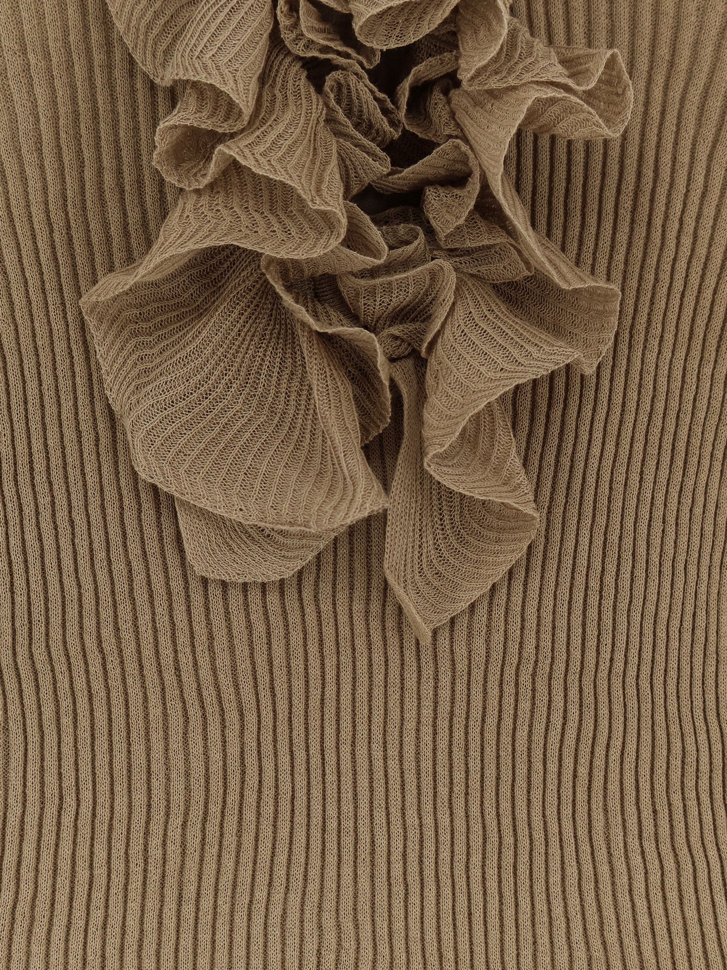 Nude Ruffle-Trimmed Ribbed Cotton-Blend Sweater — Green, view 3