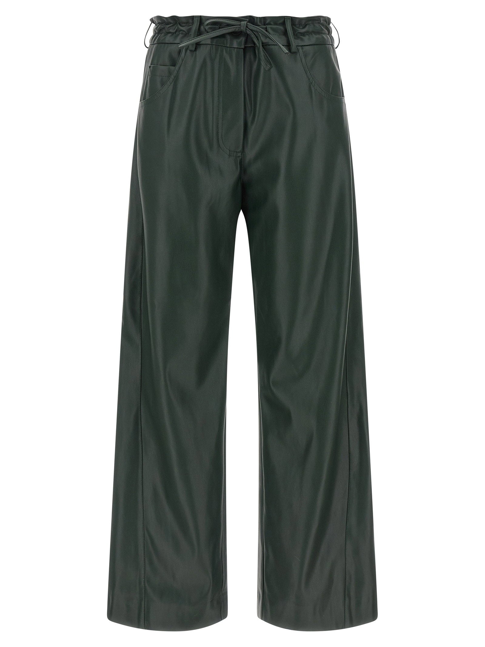 Nude Faux Leather Wide-Leg Trousers — Forest Green by Nude
