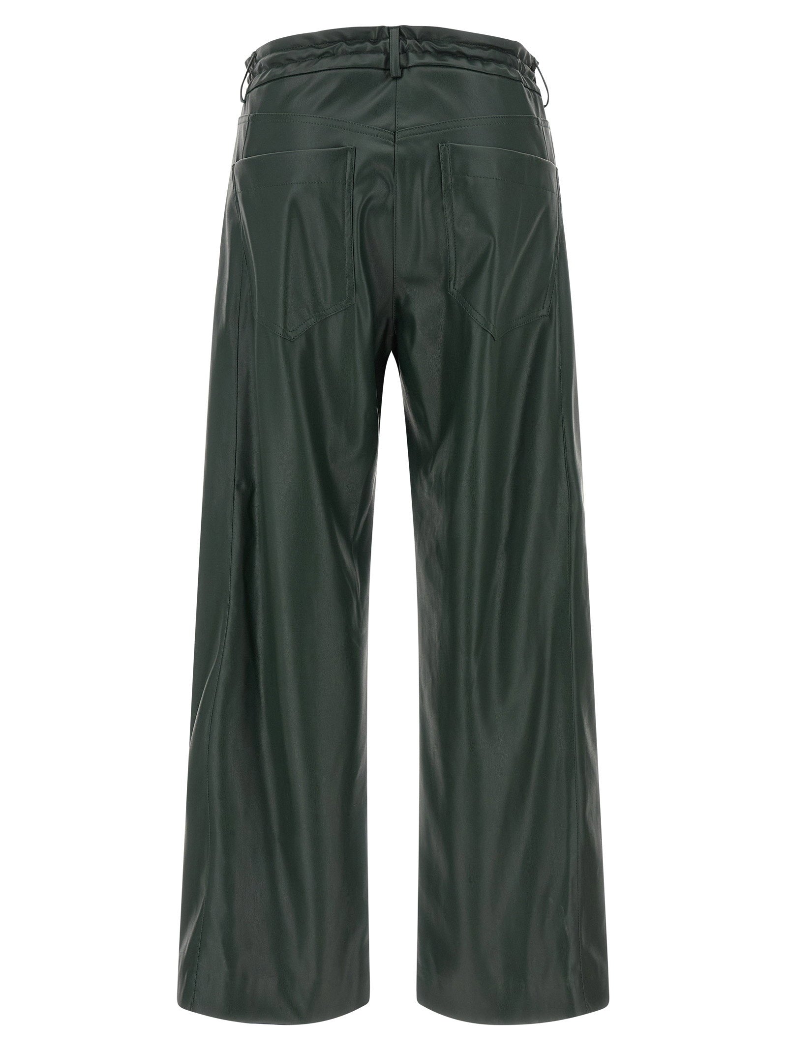 Nude Faux Leather Wide-Leg Trousers — Forest Green, view 2