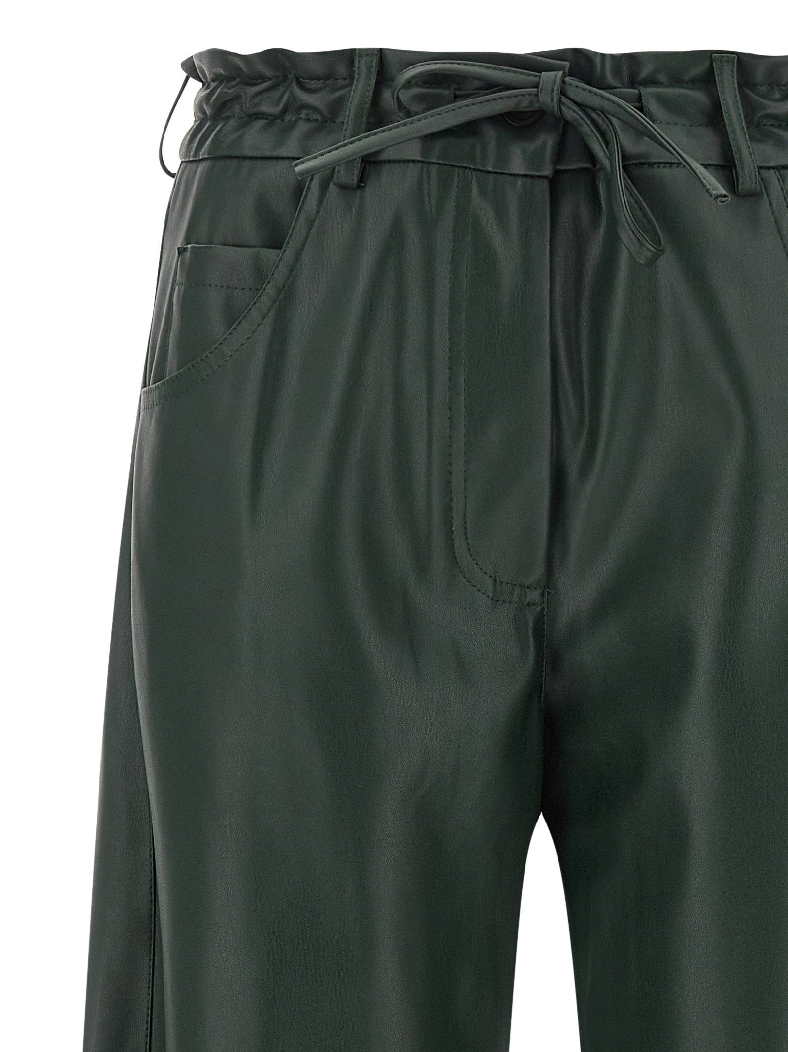 Nude Faux Leather Wide-Leg Trousers — Forest Green, view 3