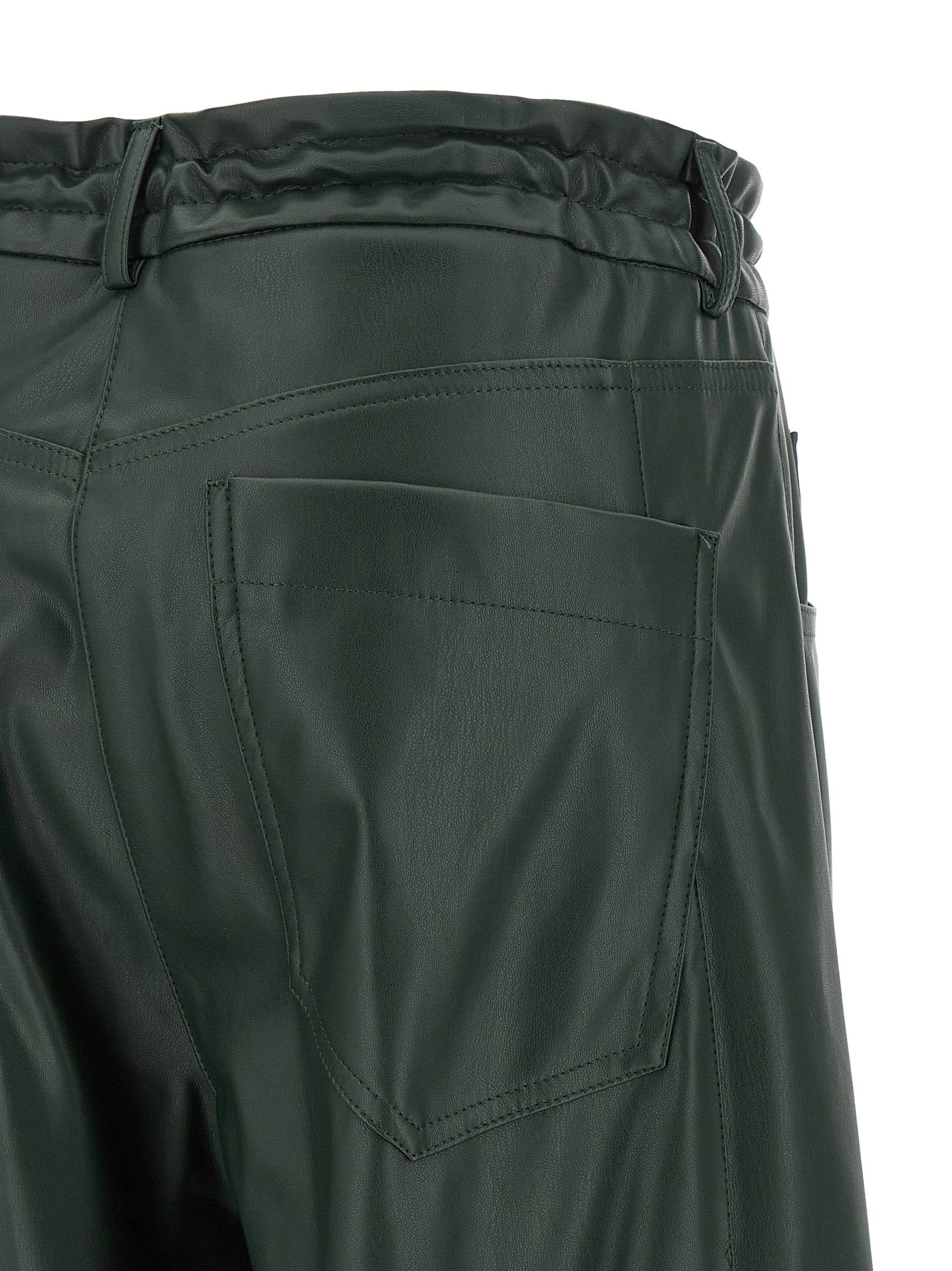 Nude Faux Leather Wide-Leg Trousers — Forest Green, view 4