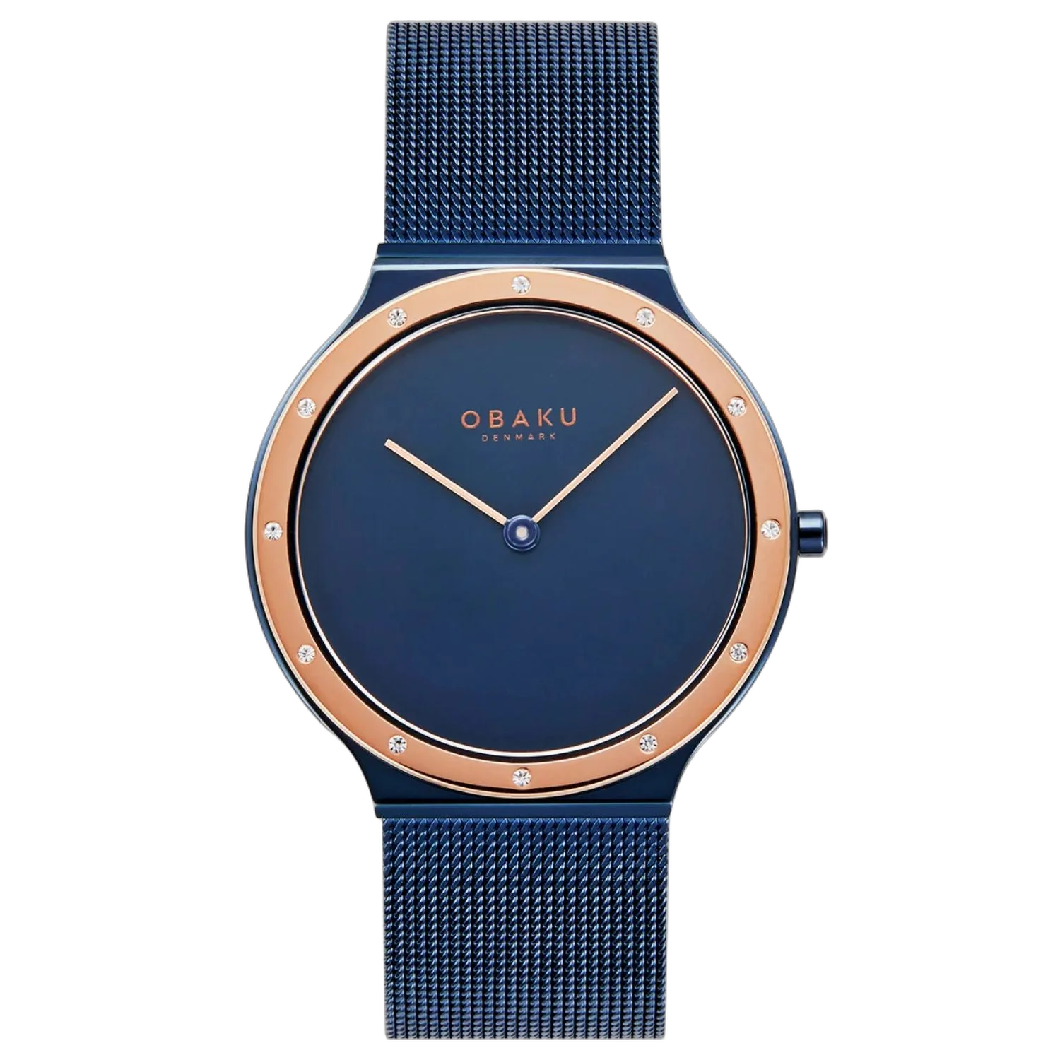 Obaku Diamond-Set Rose Gold Bezel Watch — Blue by Obaku