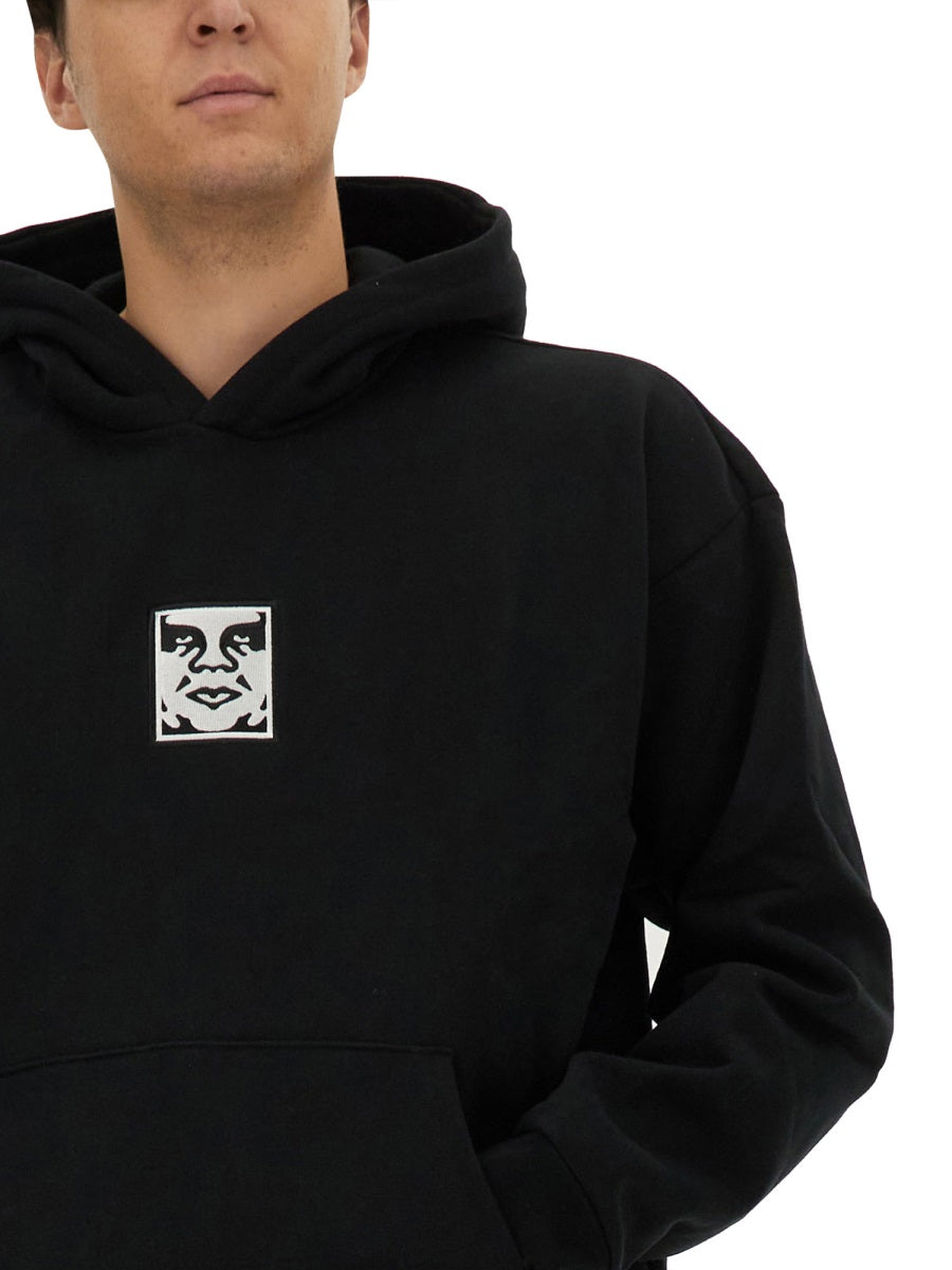 Obey Printed Cotton Sweatshirt — Black, view 2
