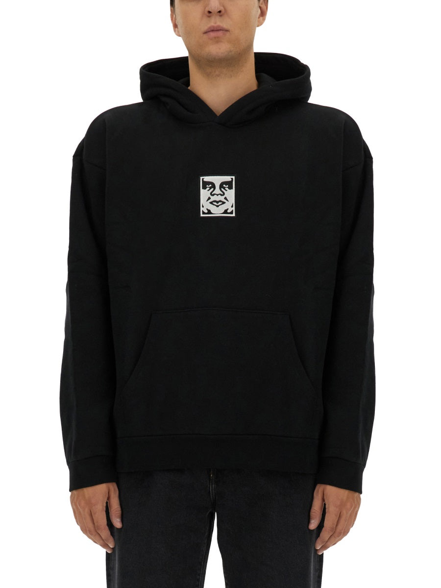 Obey Printed Cotton Sweatshirt — Black, view 3