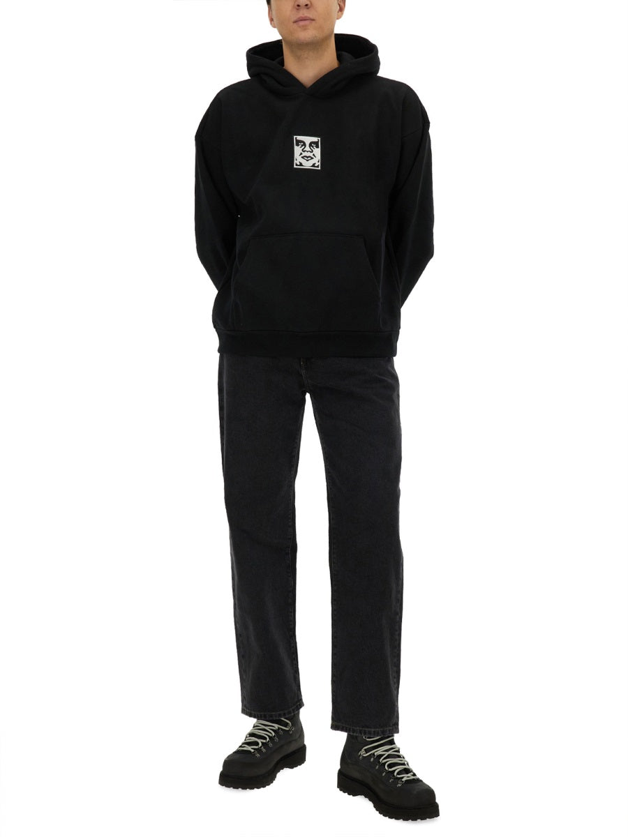 Obey Printed Cotton Sweatshirt — Black, view 4