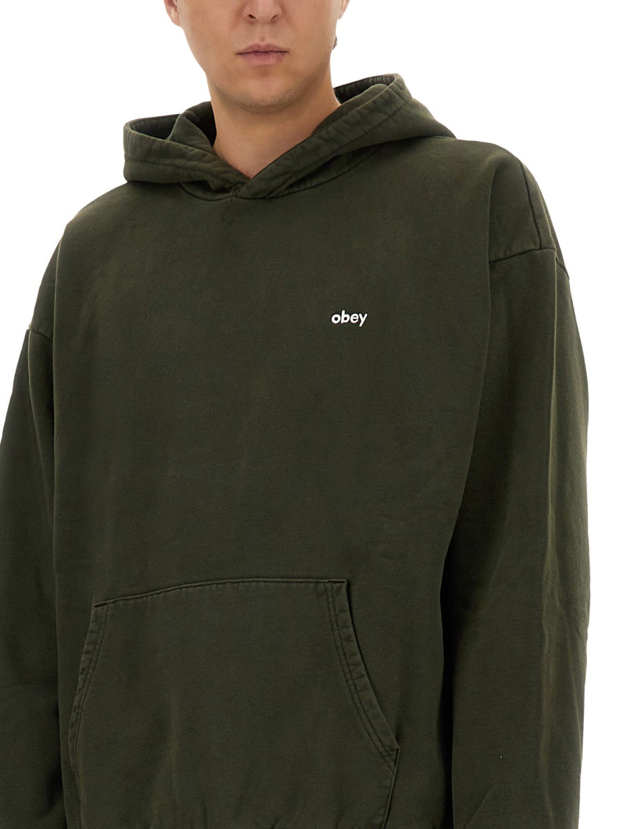 Obey Logo Cotton Sweatshirt — Black, view 2