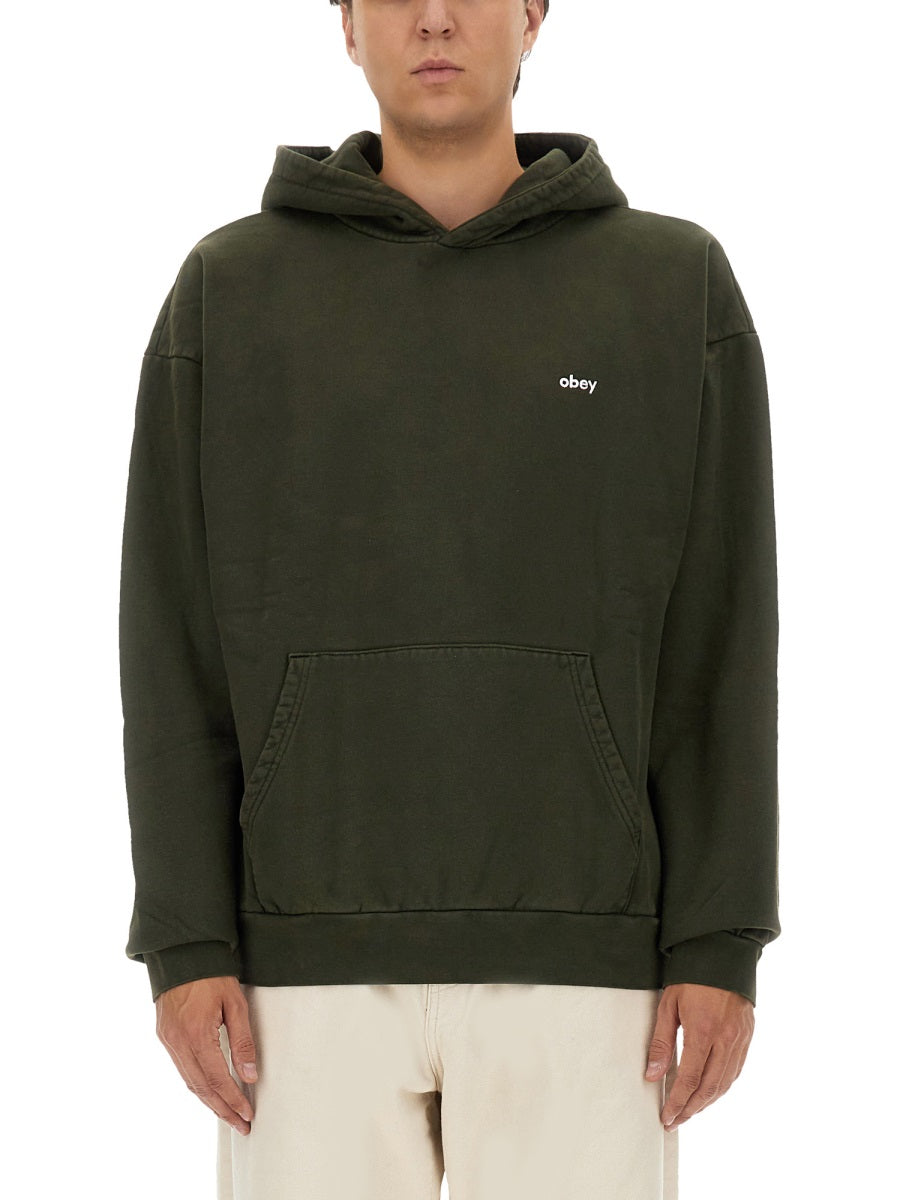 Obey Logo Cotton Sweatshirt — Black, view 3