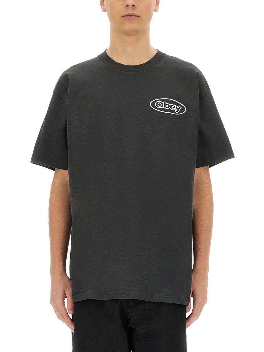 Obey Cotton T-Shirt — Black, view 3