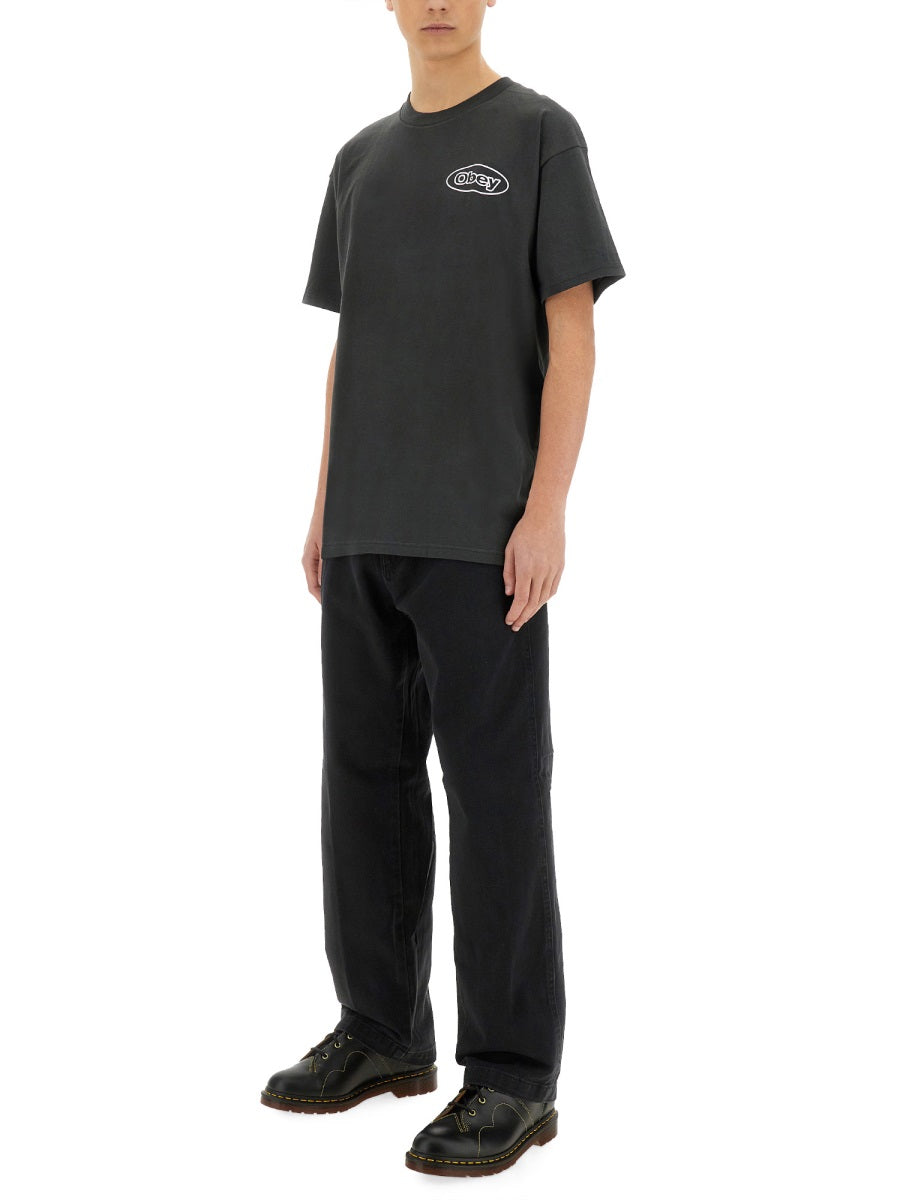 Obey Cotton T-Shirt — Black, view 4