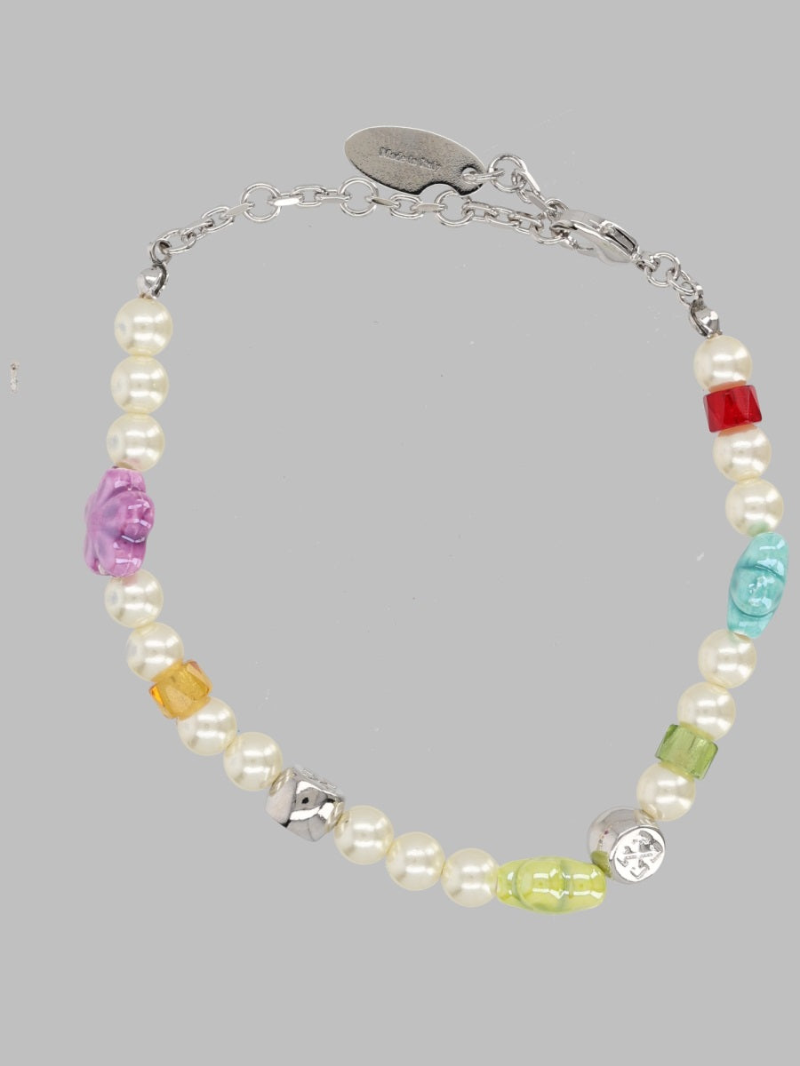 Off-White Beaded Brass Bracelet — Silver, view 2