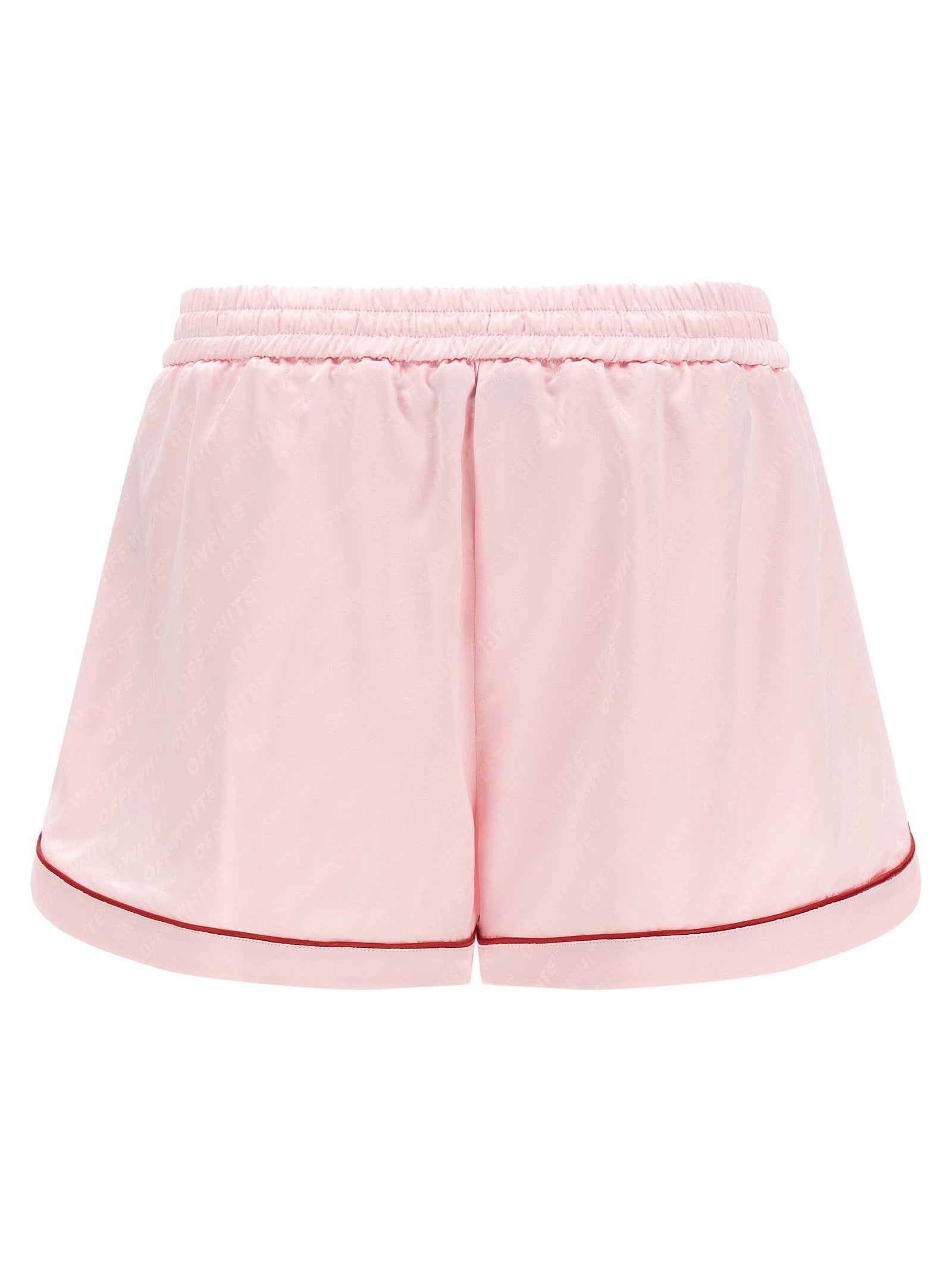 Off White Jacquard Satin Pajama Shorts — Pink, view 2