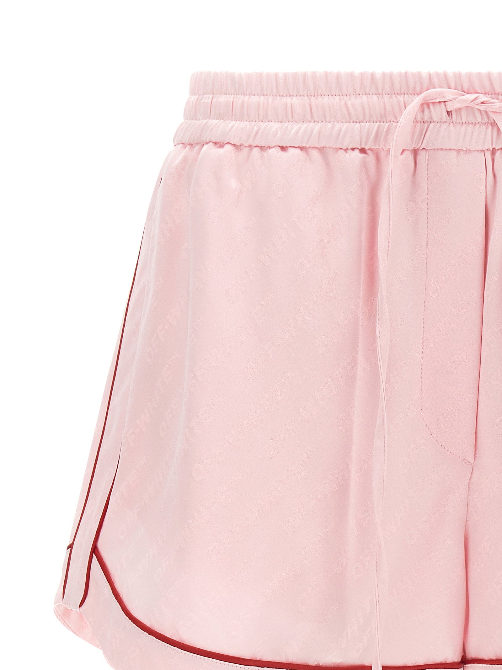 Off White Jacquard Satin Pajama Shorts — Pink, view 3