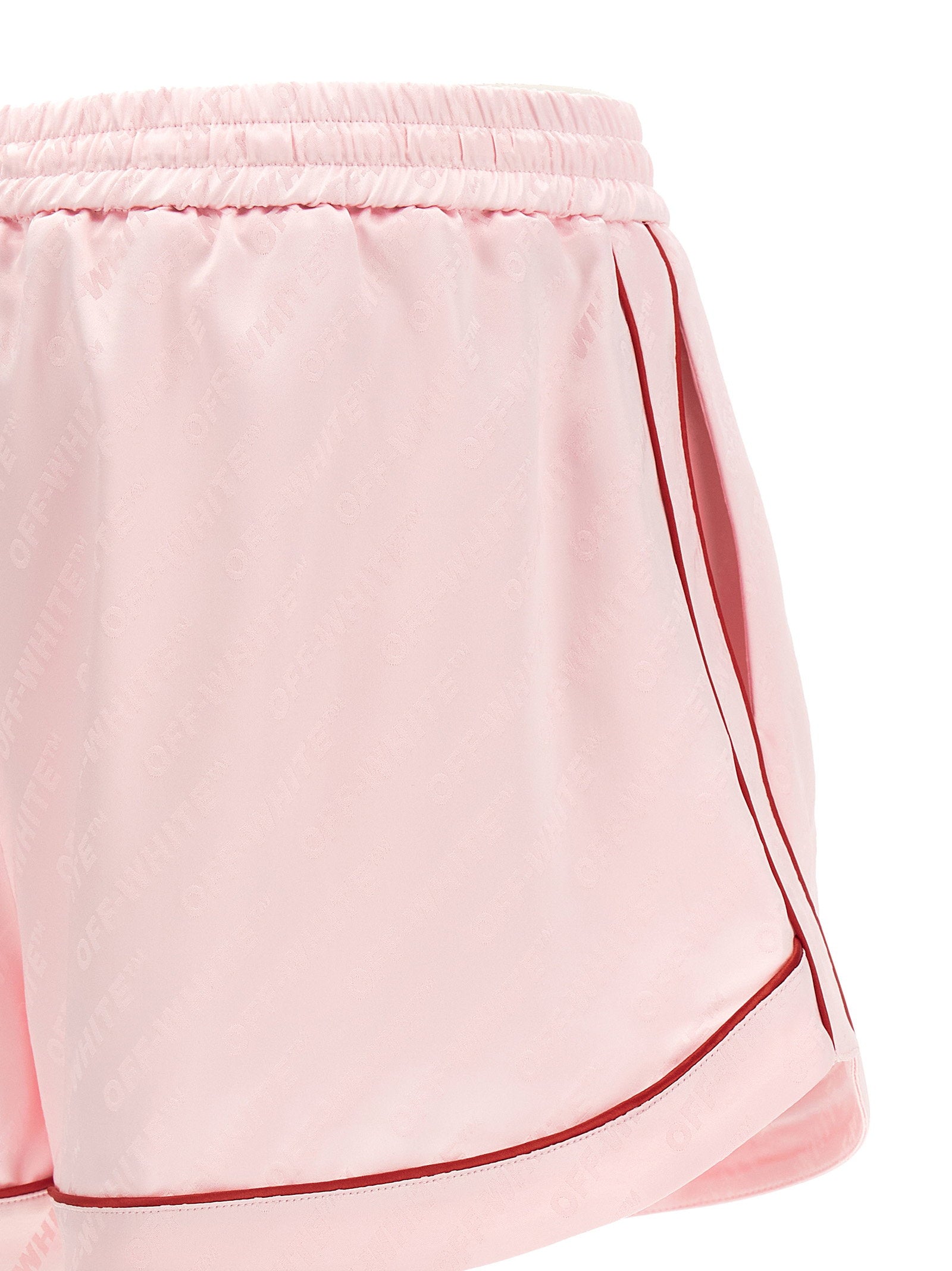 Off White Jacquard Satin Pajama Shorts — Pink, view 4