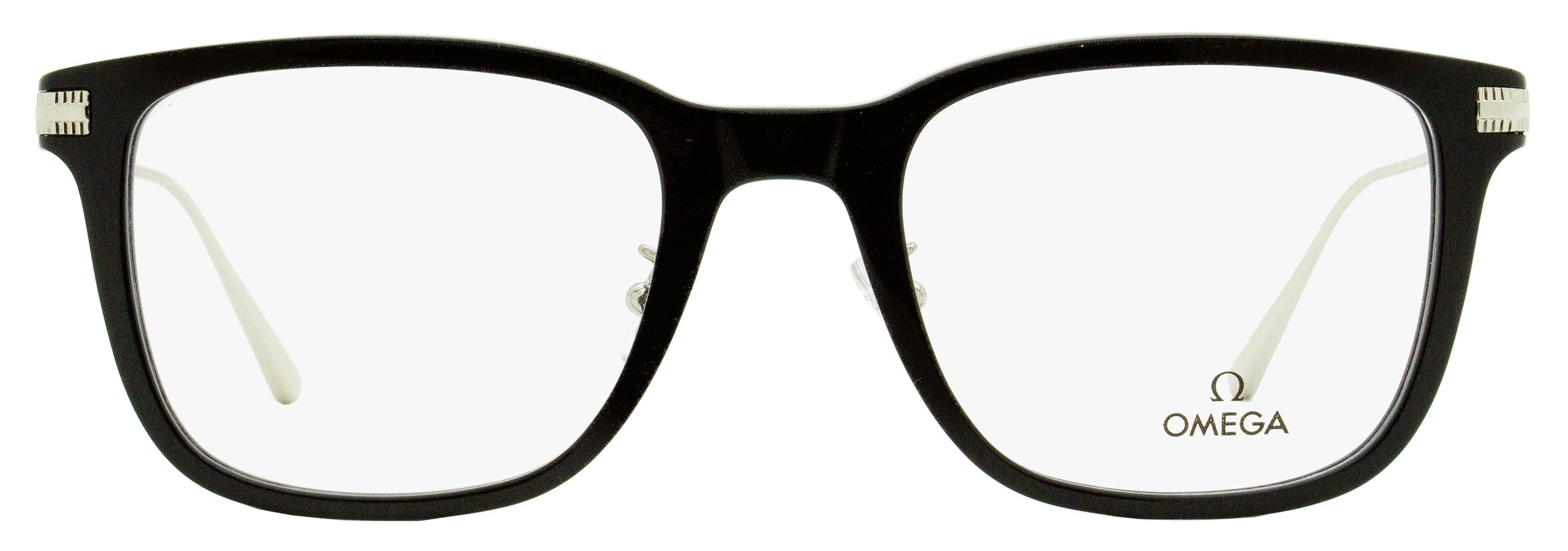 Omega OM5005H Square Metal-Accented Acetate Eyeglasses — Black by Omega