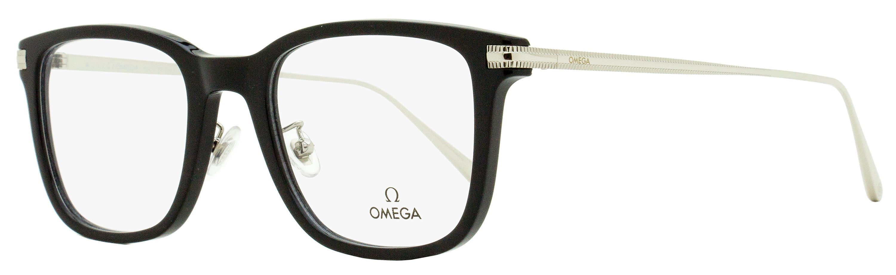Omega OM5005H Square Metal-Accented Acetate Eyeglasses — Black, view 2