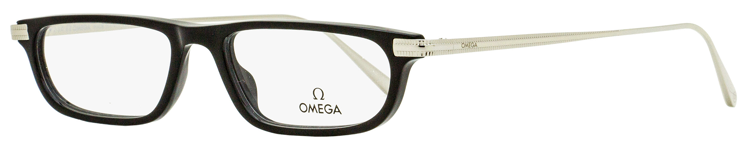 Omega OM5012 Rectangular Acetate-Metal Eyeglasses — Black, view 2