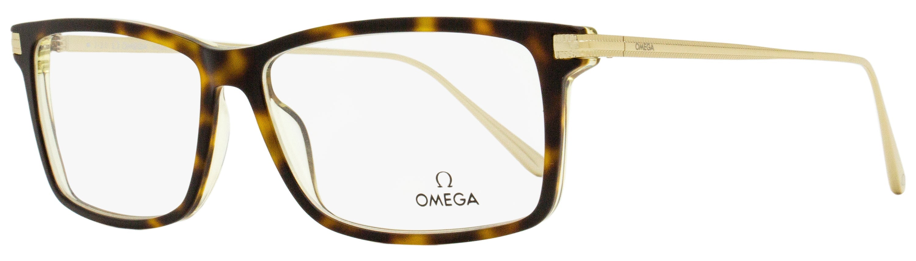 Omega OM5014 Rectangle Acetate-Metal Eyeglasses — Havana, view 2