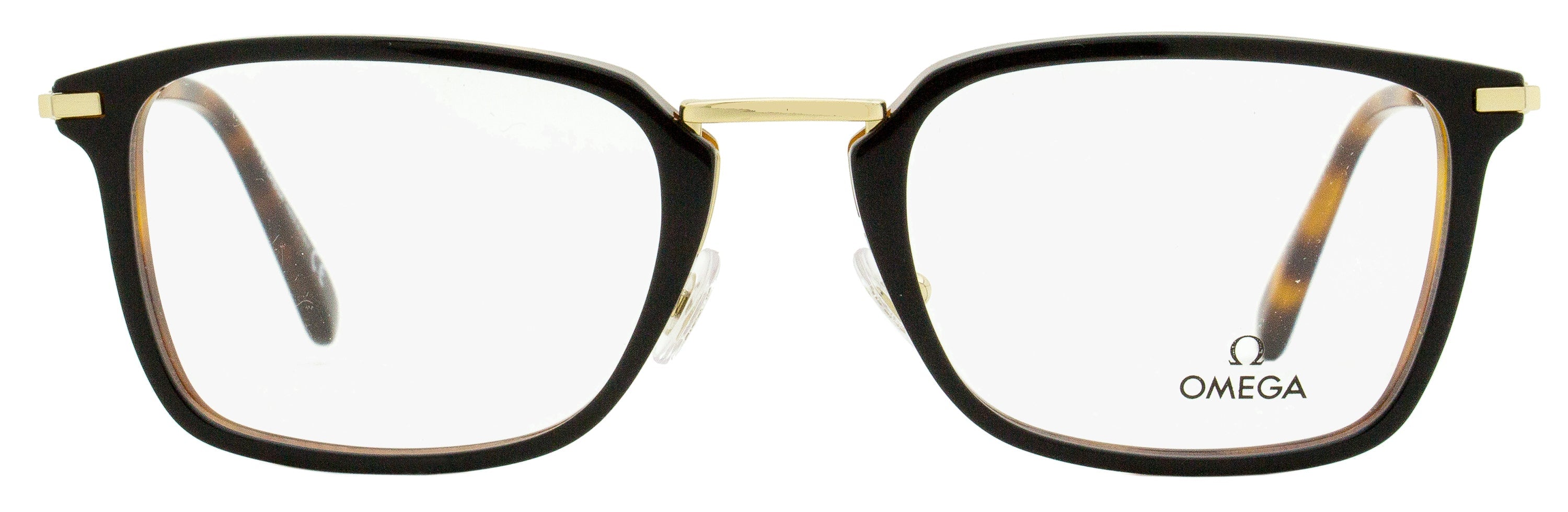 Omega OM5025 Rectangular Metal-Accented Eyeglasses — Black by Omega