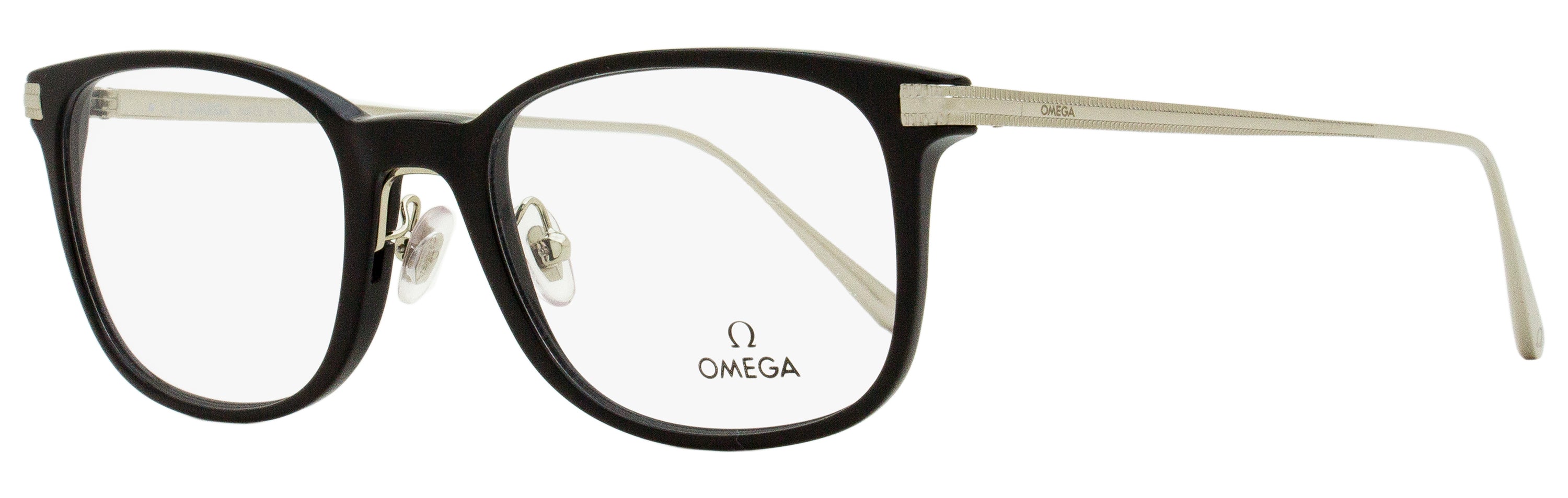 Omega OM5039 Rectangular Acetate-Metal Eyeglasses — Black, view 2