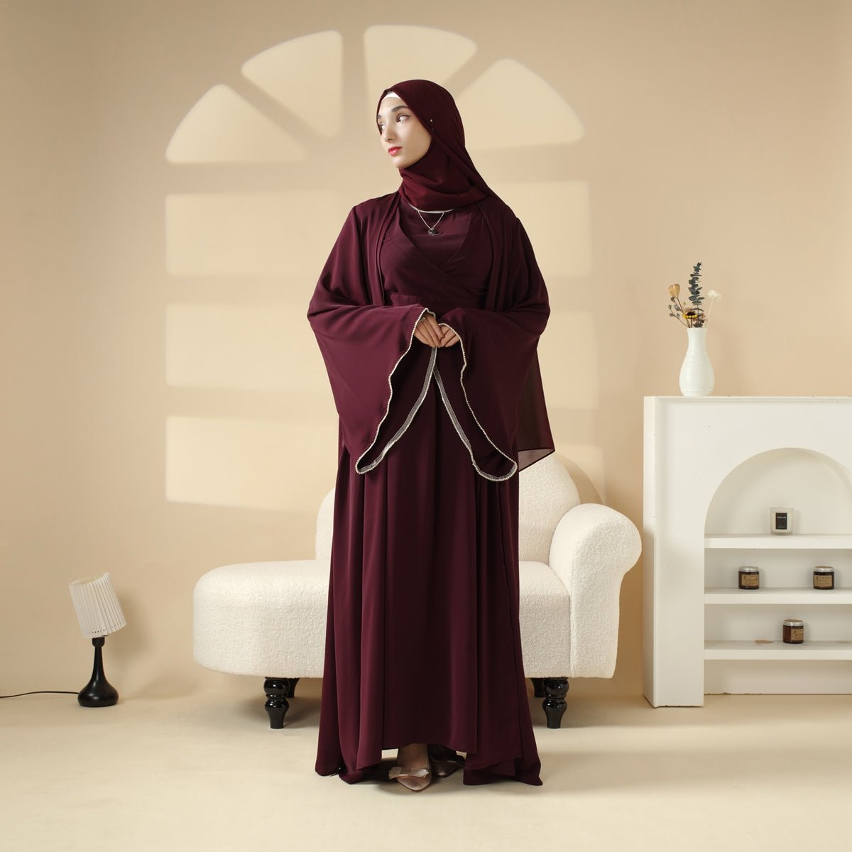 Open Kimono Abaya Set, Kimono Style Abaya 3-Piece Set (MOA094) by Mariam's Collection