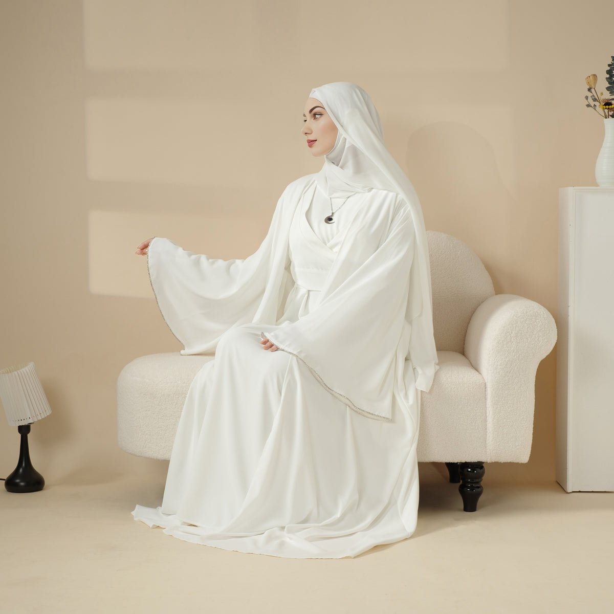 Open Kimono Abaya Set, Kimono Style Abaya 3-Piece Set (MOA094), view 4