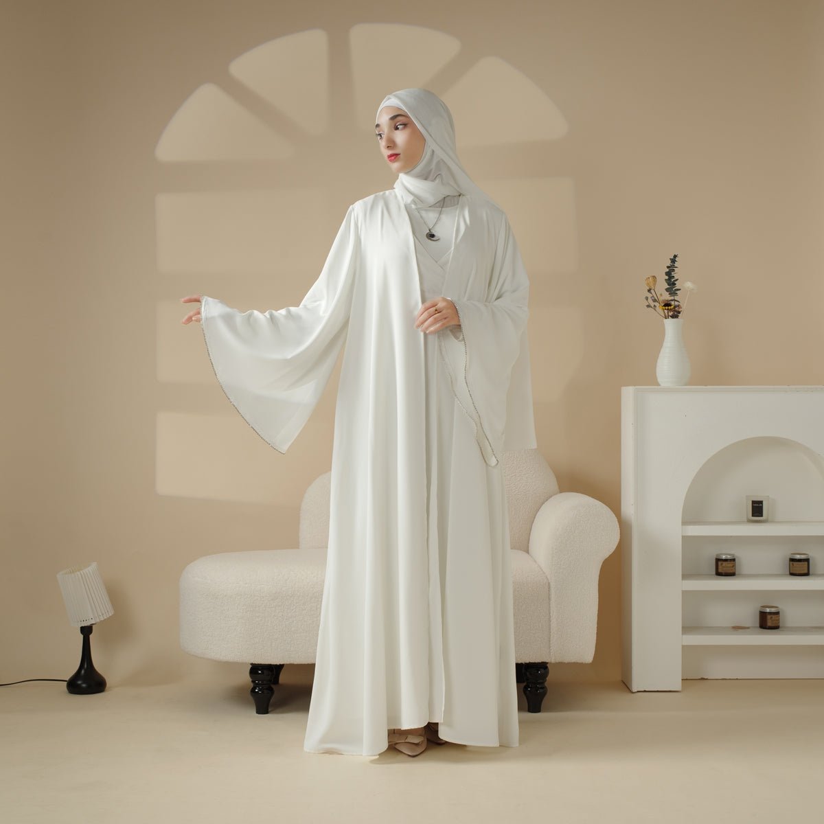 Open Kimono Abaya Set, Kimono Style Abaya 3-Piece Set (MOA094), view 5