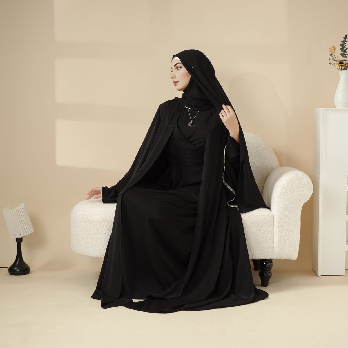 Open Kimono Abaya Set, Kimono Style Abaya 3-Piece Set (MOA094), view 6