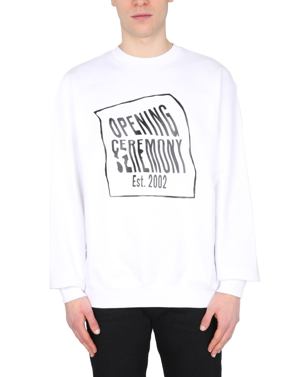 Opening Ceremony Crew Neck Cotton Sweatshirt — White by Opening Ceremony
